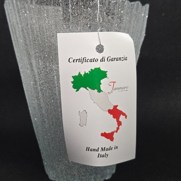 Murano Glass Hand Made in Italy Asymmetrical Vase - Silver Glitter - Picture 7 of 8